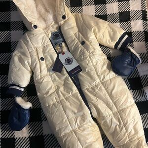 Urban Republic Cream Puffer Jacket with Navy Accents